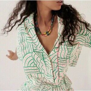 ZARA Women’s XS Linen Blend Cropped Pajama Shirt Cropped Top Summer Beach